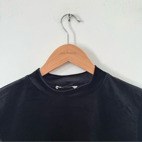 Zara Trafaluc Black Velvet Short‎ Sleeve Mock Neck T-Shirt - Picture 6 of 7